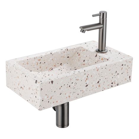 Saniclass Fuente Ensemble fontaine - 40x22x10cm - trou de robinet à droite - robinet fontaine PVD gunmetal brossé - bouchon de vidange - siphon (1/5)