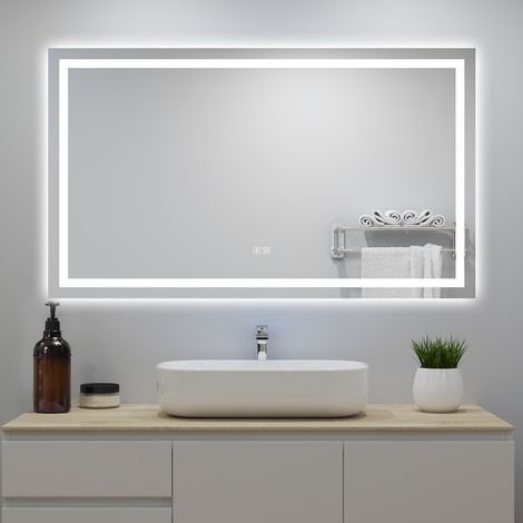Miroir de salle de bain avec Bluetooth 140x80cm, Miroir lumineux avec anti-buée + 3 Couleurs + Dimmable, Miroir mural IP44 rectangulaire (1/5)