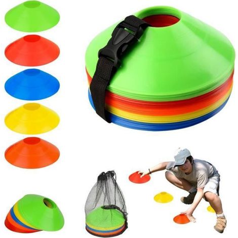 Plots De Calage - 50 Pièces - Cônes Football avec Sangle à Boucle Fixe et Poche Filet - Entraînement Sportif Extérieur - Lot de 50 (1/5)