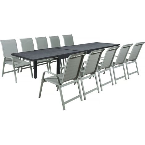 Garten-Essgruppe "Lagos" - 200/320 x 105 x 76 cm - 10 Stühle - Hellgrau