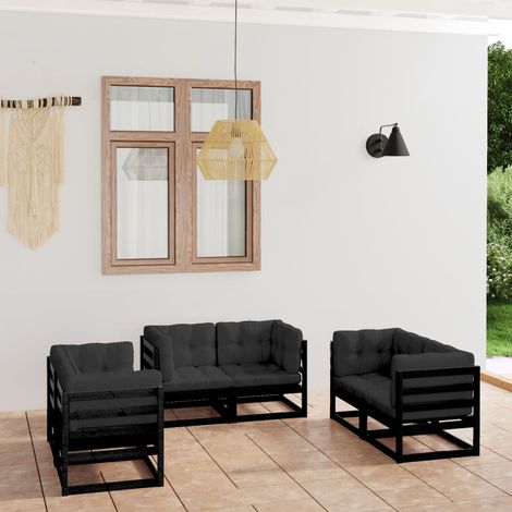6-tlg. Garten-Lounge-Set mit Kissen Kiefer Massivholz (1/5)