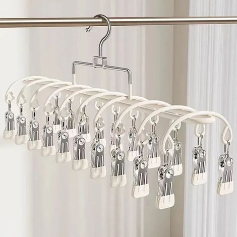 Étendoir à linge suspendu multifonctionnel Irovami en acier inoxydable à 20 pinces, beige
