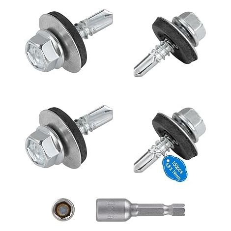 vis de toiture en métal 4,8x19 mm Tête de rondelle hexagonale peinte vis en tôle avec rondelles et clé à douille M8 Vis Autoperceuse metal fixation Argenté (1/5)