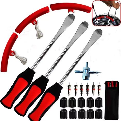 Leva per pneumatici, leva per pneumatici, leva per pneumatici per moto, leva pneumatica a 3 cucchiai, con 3 protezioni per cerchi, kit di sostituzione cucchiai per ruote, accessori per auto, moto e bi