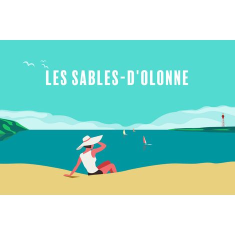 Tableau sur toile Illustration détente sable-d'Olonne 45x65 cm - Impression sur Toile Murale Décorative - Image imprimée en HD sur Toile - Toile sur Châssis en Bois FSC - Fabriqué en France (1/4)