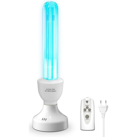 Lampe UV Germicide UVC 25W Lampe Ultraviolet Ozone Avec Télécommande et Minuterie E27 Ampoule UV Sterilisateur avec Tube de Quartz Stérilisation UVC 254nm pour Chambre,Cuisine,Toilette (1/5)