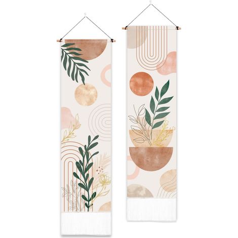 2 Pack Tapisserie avec glands, plantes Tenture murale Abstrait vertical Home Art Tapisserie pour chambre à coucher Salon Salle de bain Long étroit Tenture murale Art Decor (1/5)