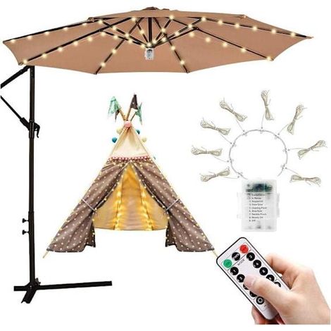 Guirlande lumineuse LED sans fil pour parasols de jardin et terrasse avec télécommande, 8 modes d'éclairage, étanche, KLB (1/5)