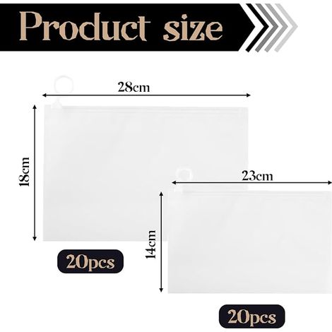 Sachet Zip, Pochette Transparente Zippée, Sachet Plastique Transparent Zip, Finition Translucide Givrée, Cosmétiques, Produits de Toilette, Lingerie, Câbles de Données (1/2)