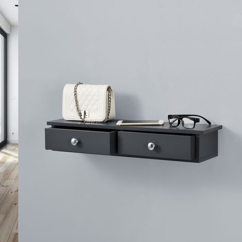 Mensola da Parete Geeste Comodino Sospeso con 2 Cassetti 60 x 15 x 10 cm - Grigio Scuro [en.casa] (1/5)