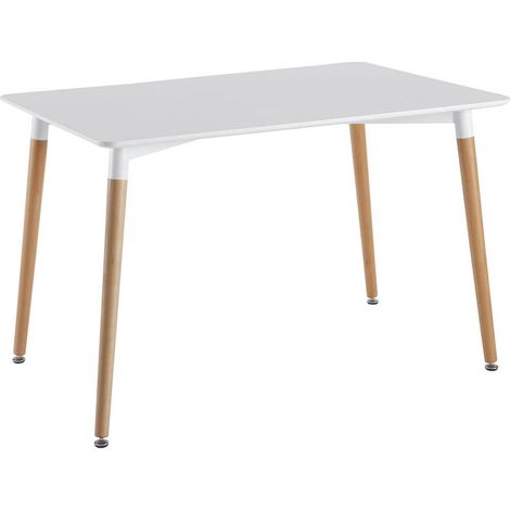 ZURI - Table Rectangulaire Blanche et Pieds effet Bois (1/5)