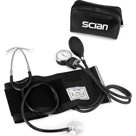 Tensiomètre Manuel Brassard Avec Stéthoscope, Mesure Pression Pour Médecins, Infirmiers Et Maison, Noir (1/5)
