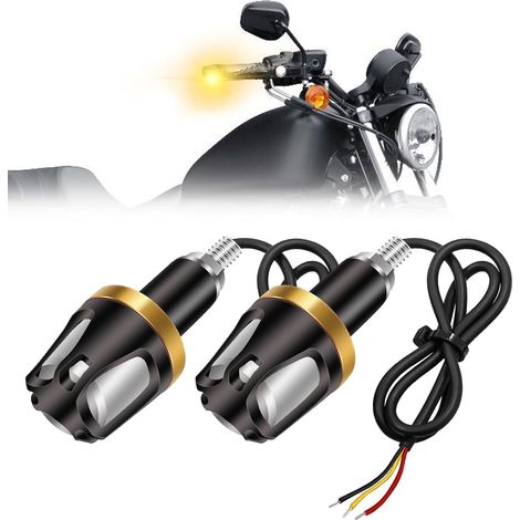 Motorcycle turn signal light, motorcycle handlebar end light, yellow and white LED indicator brake light, 16mm to 18mm diameter, 1 pair, yellow and white