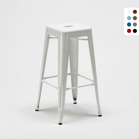 tabouret de bar design industriel en acier et métal steel up - Blanc (1/5)