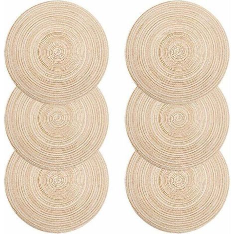 Sets de Table, Lot de 6 Set de Table PP Tressé Lavable Résistantes à la Chaleur Antidérapant, Set de Table Rond φ38cm(Rond,Ivoire) (1/5)