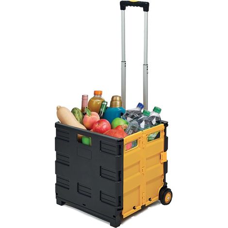 Carrello portaspesa pieghevole con Cassa in Plastica Gialla e Nera - Misura 47x38x98 cm e portata massima 35 Kg (1/5)