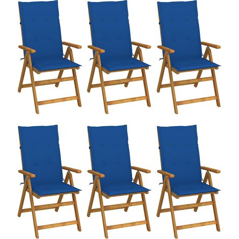 Lot de 6 Chaises de jardin pliables - Chaises d'extérieur pour terrasse/jardin avec coussins Bois d'acacia BV392525 - BonneVie (1/5)