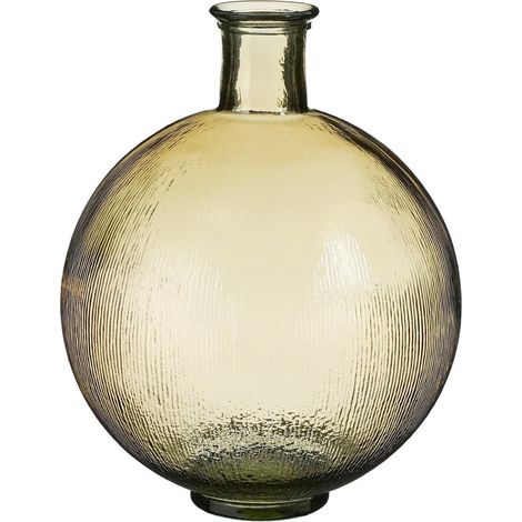 Vase bouteille décoratif en verre 100% recyclé marron clair avec relief H42 x Ø34 cm - PANGIVO (1/3)