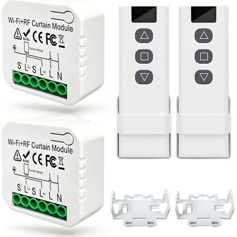2 x Module Volet Roulant Sans Fil, Kit de Commande Volet Roulant Avec Télécommande RF Et Module Récepteur, Interrupteur Volets Roulants Connecté Pour Stores, Électriques Et Auvents (Fonction Wi-Fi) (1/5)