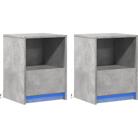 Set di 2 comodini con cassetto e LED 38 x 34 x 50 cm in derivati del legno, colore grigio cemento DEC032854