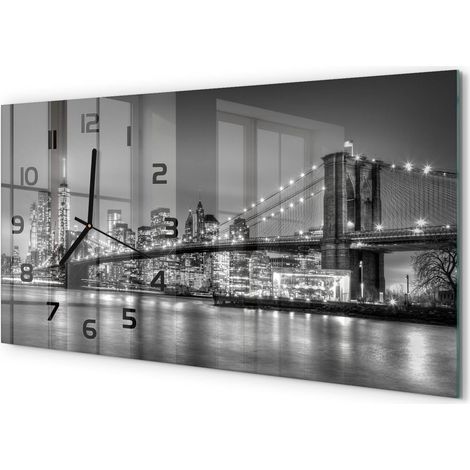 Horloge Murale Originale 60x30 cm Verre Trempé Cadeau Maison Moderne Pont de Brooklyn (1/5)