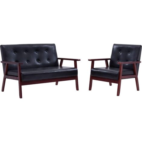 Set di divani Sofa 2 pz Nero in Similpelle (1/5)