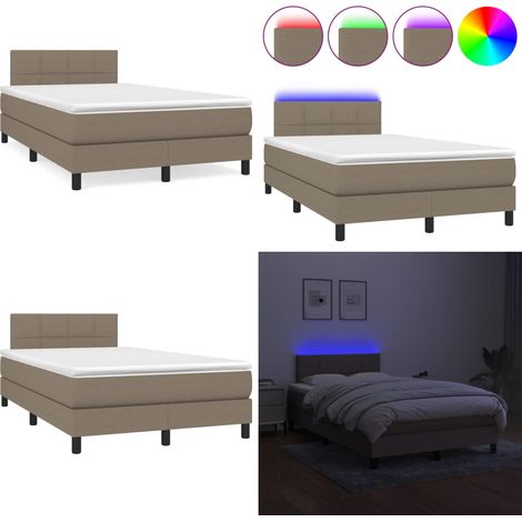 Cama box spring con colchón y LED tela gris taupe 120x190 cm - Cama box spring - Colchón con LED
