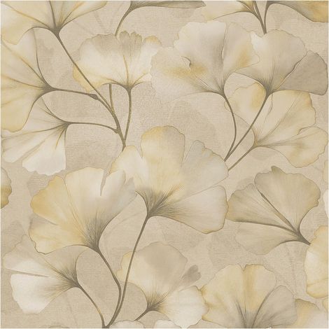 Ginkgo Leaf Wallpaper Beige Floral Paste The Wall Textured Vinyl 10m Roll (1/4)