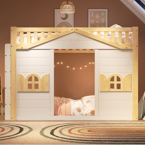 Letto a soppalco con scala in pino 90x200 cm OKMYHOME (1/5)
