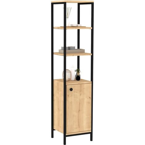 Säulenmöbel Sabaudia, 3 Böden, 1 Tür, 4 Fächer, 162x34x38h cm Braun Eiche