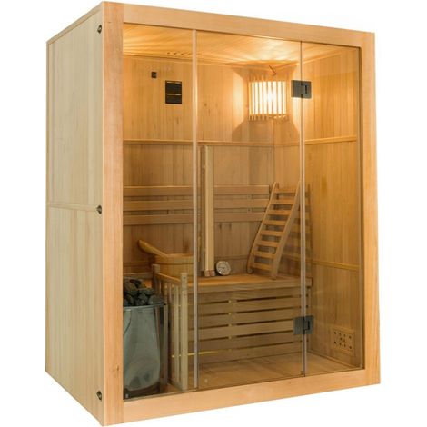 Sauna tradizionale Sense 3 posti - 153 x 110 x 190 cm - France Sauna - Legno di abete rosso - Pacchetto completo 3,5kW (1/5)