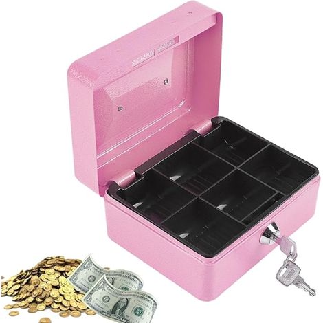 Boîte Sécurité Verrouillable Acier petite caisse rangement argent Mini boîte sécurité Portable acier verrouillable pièces monnaie maison Bureau École rose (1/5)