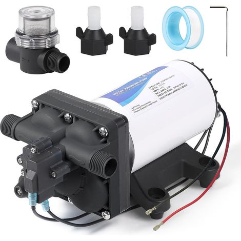 Pompe à Eau à Membrane DC 12v, 49,2W 11,3L/min, 3,8Bar (55Psi) Pompe à Diaphragme Auto-amorçante avec Pressostat Hauteur de Refoulement 40M pour Yacht, Camping-car, Marine IP65 (1/5)