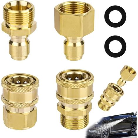Adattatore per idropulitrice in 4 pezzi, connettore rapido per idropulitrice, kit di connessione rapida da M22 14 mm a 9,5 mm, connettore rapido ad alta pressione per tubo dell'idropulitrice (1/4)