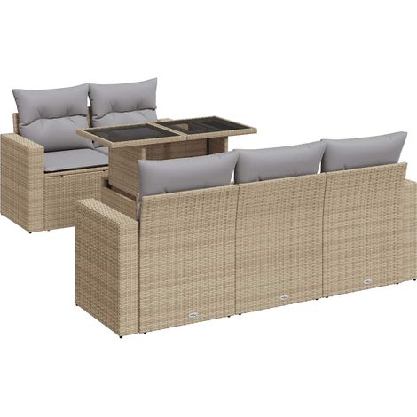 vidaXL Set Divano da Giardino 6 pz con Cuscini Beige in Polyrattan (1/5)