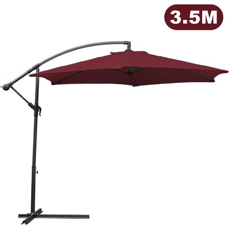 Parasol en aluminium 350cm avec manivelle protection UV 30+ parasol de jardin réglable en hauteur (rouge)