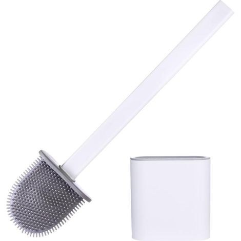Brosse De Toilette - Tête En Silicone Et Manche En Acier Inoxydable - Pour Nettoyage Sanitaire - 1 Pièce (1/5)