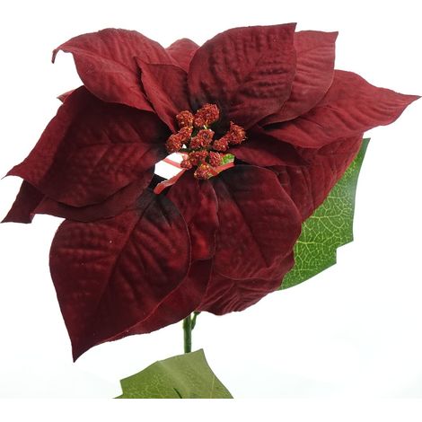 Weihnachtsstern-Blüte / Poinsettie Dunkelrot am langen Stiel 74 cm - Kunststoff