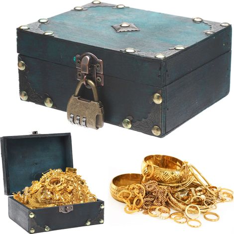 Vintage Mini Coffre Tresor Boite Bois avec Serrure à Combinaison, 15×12×7CM Boite avec Cadenas, Coffre au Tresor Boite Cadenas, Coffre Tresor Enfant Anniversaire pour Rangement, Décoration (1/5)
