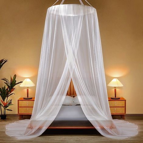 Moustiquaire dôme pliable suspendu, tente de lit anti-moustiques anti-mouches, filet intérieur et extérieur — Composition : 85 × 280 × 1100 cm, Couleur : blanc (1/5)