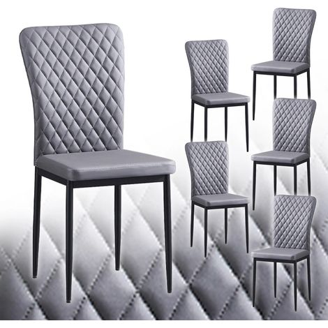 Set of 6 Faux Leather Dining Chairs High Back Kitchen Counter chairs home & restaurants& Lounge Leisure&Living Room(Grey,4pcs)
