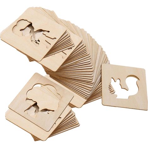 Lot de 60 pochoirs à dessin pour enfants - Pochoirs à craie en bois - Pochoirs éducatifs - Pochoirs de peinture pour tout-petits - Artisanat (1/5)