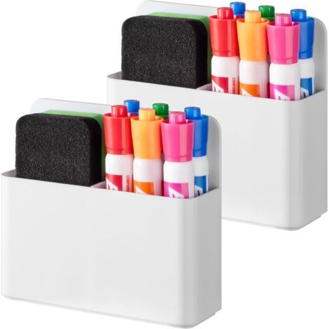 QORVA-Porte-stylo magnétique, blanc, 12,5124cm, 2 pièce, porte-effaceur/marqueur magnétique en plastique pour tableau blanc de réfrigérateur. (1/5)