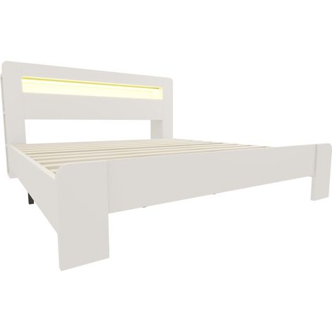 Letto a piattaforma in legno 180 x 200 cm con contenitore, LED e prese integrate, bianco (1/5)