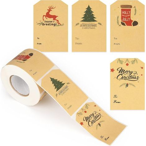 1roll Marrón 300PCS Etiqueta de Regalo de Navidad Adhesiva Pegatinas de Navidad Etiqueta de Regalo de Navidad Adhesiva 7.5X5CM Etiqueta Adhesiva Stickers (1/5)