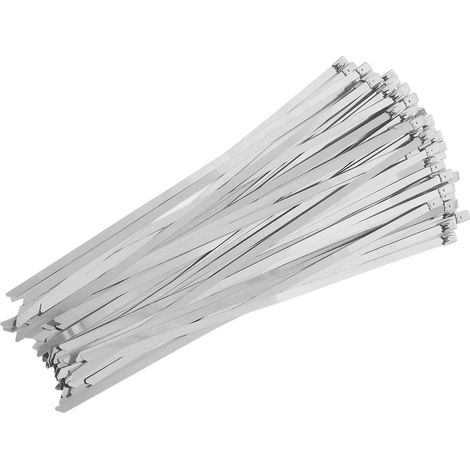 Attaches de câble en acier inoxydable 304, autobloquantes, 4,6 x 300 mm (lot de 100), pour chemins de câbles marins, colliers de serrage en bande d’acier inox. (1/5)