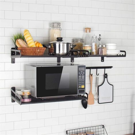 Support mural pour micro-ondes, étagère de cuisine, pour four à micro-ondes, grill, four, fixation murale, L 60 x 39,5 cm (1/5)