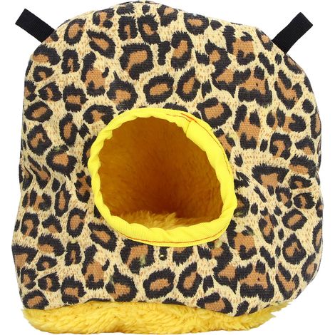 Nichoir rond et chaleureux en peluche douce, peu encombrant, facile à nettoyer et sûr pour les perroquets. Motif léopard. (1/5)
