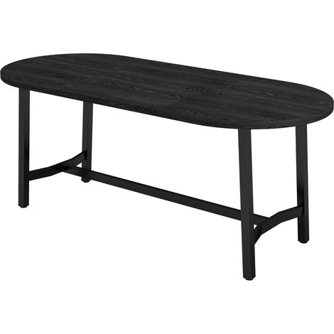 Table à manger noire 180x80x75 cm pour 6-8 personnes, angles arrondis, pieds en fer (1/5)