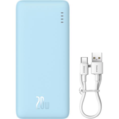 Batería externa Airpow de 20000 mAh y 20 W con cable USB-A a USB-C de 50 cm - azul